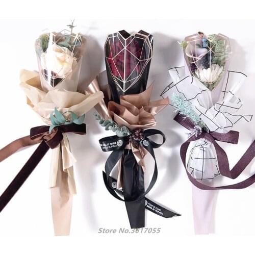 New 20pcs Diamond Shape Single Flower Bag Bouquet Wrapping Paper Plastic Opp Bag Rose Flower Packaging Material Wedding Decor