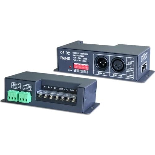 New 4 Channel Led DMX512 Decoder DMX-PWM DC5-24V Input;6A*4CH Output 24A Max RGBW Strip XLR-3 RJ45 Green Terminal