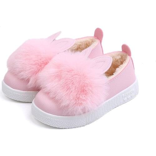 2021 Autumn Childrens Shoes Girls' Single Shoes Princess Sweet Flats Cute Rabbits Fashion Sweet 21-30 with Plush Fashion Color
