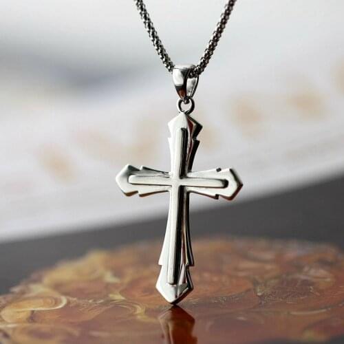 Christian Jesus Pendant Fashion Women & Men Cross Pendant Necklaces Genuine 925 Silver Jewerly Classic Mens Necklace Jewelry