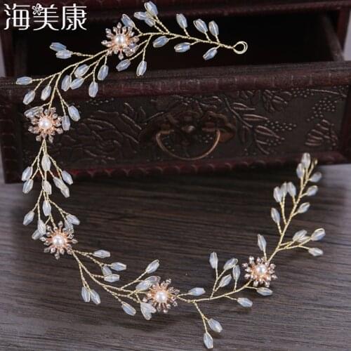 Haimeikang Bridal Headband Wedding Hair Jewelry Pearl Crystal Headband Bride Hair Accessories Headband Bridal Tiara Wedding