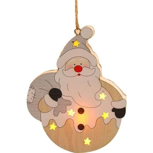 Christmas Nordic Wooden Santa Claus Snowman Elk LED Light Hanging Ornament Home Xmas Decor