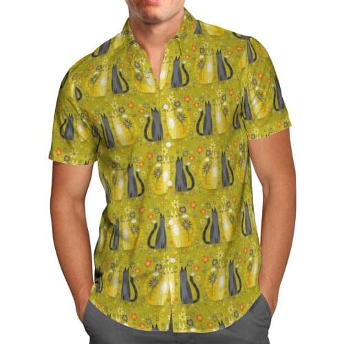 Black Cat Print Short Sleeve Shirts For Men Loose Cardigan Button Shirts Plus Size Hawaiian Style Summer 2021 Ventilated Shirt-6