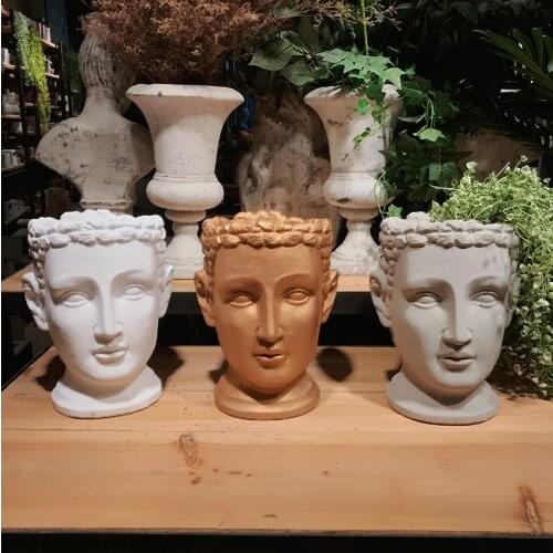 Garden David Head Statue Yard Balcony Vase Figurines Home Furnishing Decor Gold