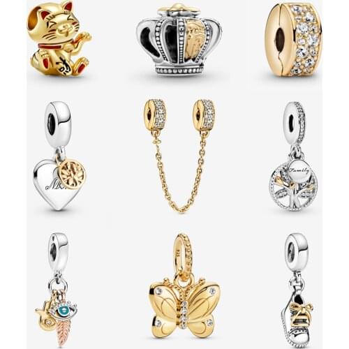 Original 925 Sterling Silver Charm Bead Bee Love Charms Safety Chain Clip Gold Color Fit Bracelets Women Diy Jewelry