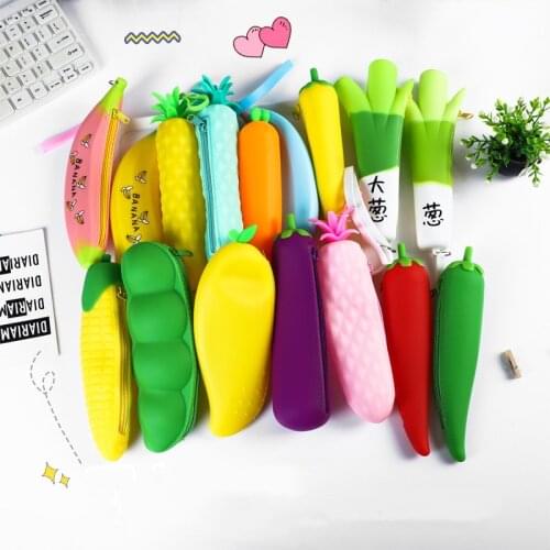 Fruit and vegetable silicone pencil case cute pencil case student pencil case children storage bag kawaii big wallet key bag
