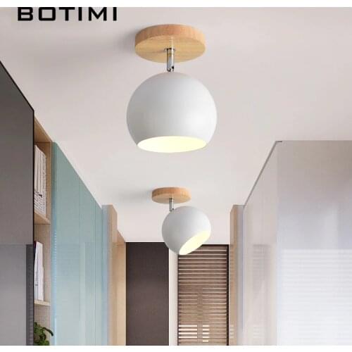BOTIMI Nordic LED Ceiling Lights For Corridor Modern Wooden E27 White Pink Yellow Gray Green Metal Lampshade Porch Ceiling Lamp