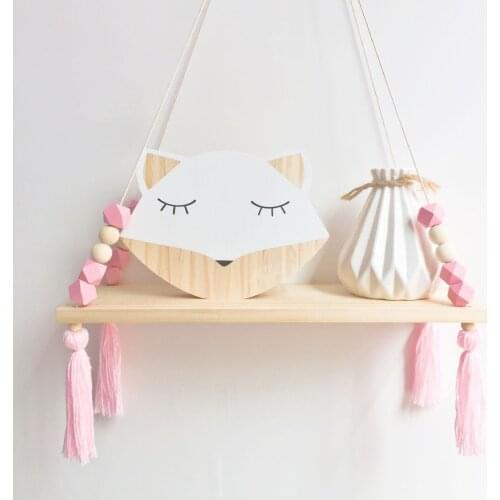 Nordic Nursery & Kids Decor Tassels Storage Shelf Rack Wall Hanging Wood Toys Model Baby Kid Room Furnish Artic Home Decoration