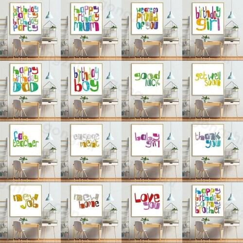 Modern Minimalist Wall Poster Colorful Letters Happy Birthday Canvas Painting Living Room Bedroom Home Decoration Modular Mural
