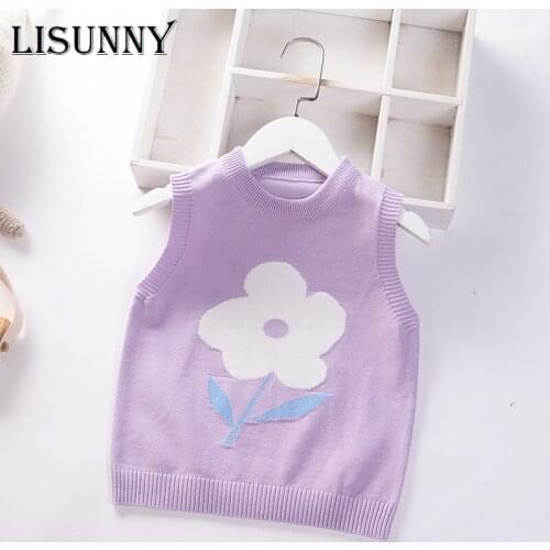 Baby Girls Sweater Vest Flower Baby Autumn 2021 New Children Knit Vest Pullover Kids Sweater Top Toddler Clothes O-Neck 2-7y