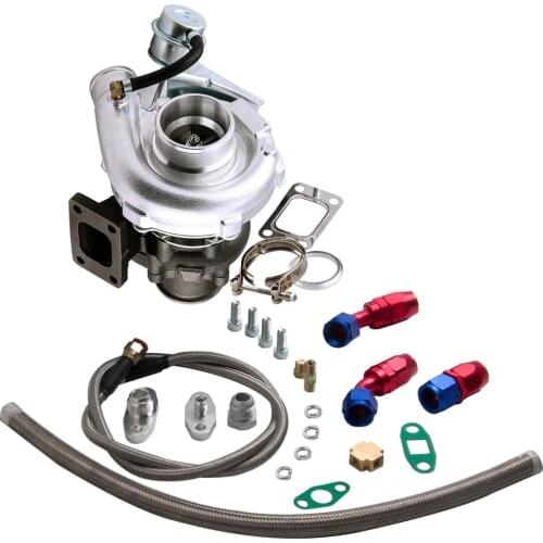 Turbine Supercharger .63 A/R .50 + Oil Line Kit V-Band Oil Cooled 420HP T3 T4 T3T4 TO4E Turbo charger For 2.5L-3.5L engines