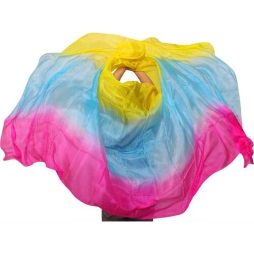 Belly Dance 100% Silk Veilk Dance Practice Stage Performance Veils Belly Dancing Yellow+Turquoise+Rose Silk Veils 250/270*114 cm