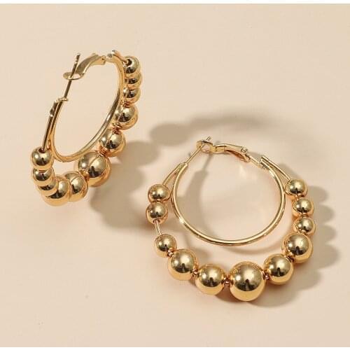 High Quality Exquisite Oversize Gold Hoop Earrings For Women Girl Geometric Bead Wedding Earring Fashion Jewelry Gift Wholesale