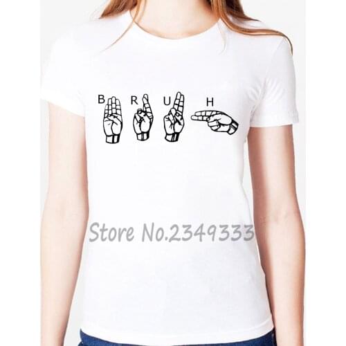 Bruh hand Print Women tshirt Modal Casual Loose Funny t shirts For Lady Top Tee Drop Ship SH-22
