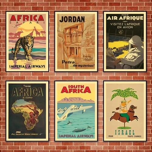 Giraffe Wild Animals Africa Visit Landscape Trip Travel Retro Vintage Poster Canvas Painting DIY Wall Art Home Bar Posters Decor