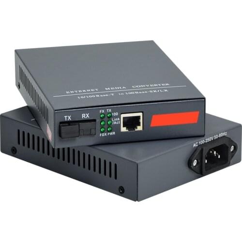 1 Pair Fast Media Ethernet Converter 10/100Mbps Single-mode SC Fiber Optical Fiber Media Converter, Built-in Power Supply