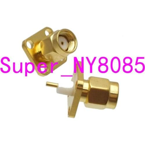 10pcs Connector RP-SMA male jack 4-holes flange PTFE solder cup deskl Mount RF Coaxial