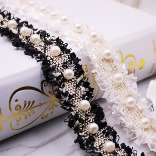 10Yards Vintage 2.5cm Nylon Pearl Beaded Embroidered Lace Trim Ribbon Fabric Handmade DIY Costume Dress Sewing Supplies Craft