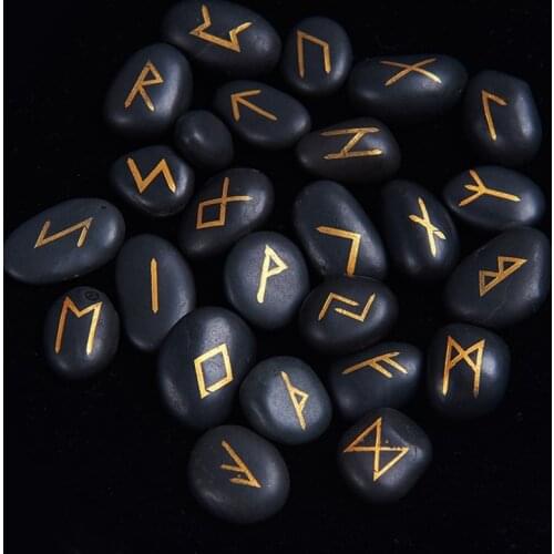 25 Pcs/Set Natural Healing Witchcraft Crystal Viking Rune Stones Divination Carved Energy Gemstones Amulet Sign