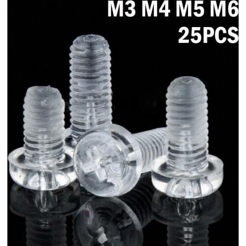 M3 M4 M5 M6 Acrylic Screw Cross Transparent Nylon Screws Plastic Phillips PC Screw 25 pcs/bag 1bag