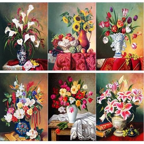New 5D DIY Diamond Painting Fresh Flower Diamond Embroidery Vase Cross Stitch Full Square Round Drill Home Decor Manual Art Gift