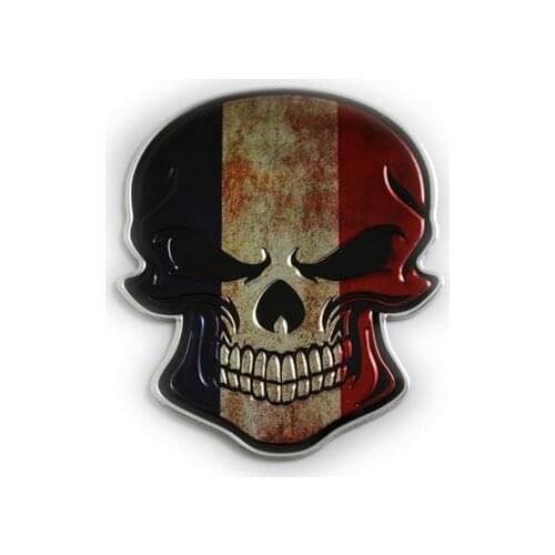 Aluminum French Flag Auto Stickers Metal Skull Shape Chrome Badge Emblem Decals Motorcycle Car Accessories