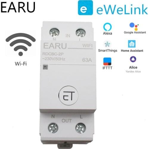 2P Din Rail WIFI Circuit Breaker Smart Timer Switch Relay Remote Control By EWeLink APP Smart Home Compatiable With Alexa Google