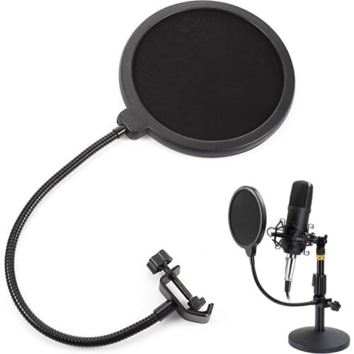 Besegad Double-layer Microphone Mic Holder Stand Wind Screen Pop Filter for Studio Recording Video Broadcast 15.5cm Diameter