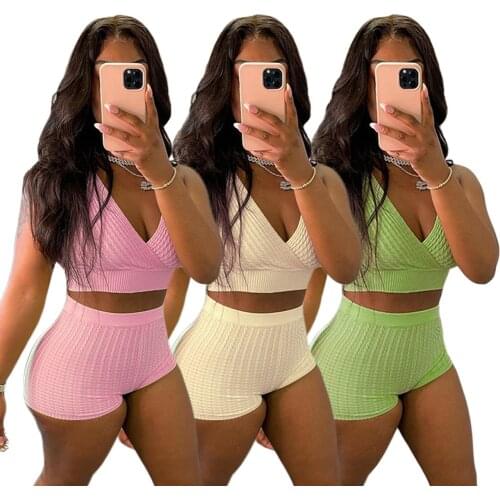 Free Shipping Womens Sexy Two Piece Pant Set Lace Up Jumpsuits Outfits 2 Piece Pant Trousers Set Clothing Biker Short Pant Sets