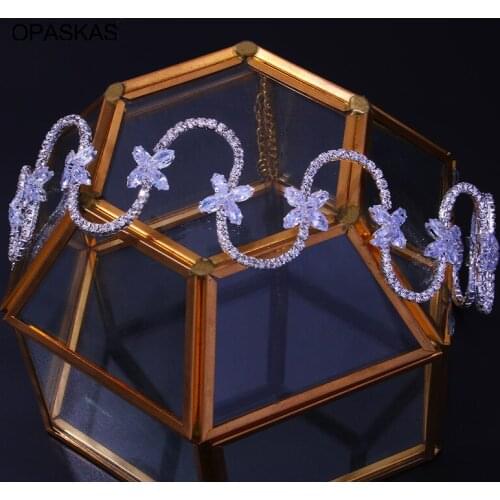 Glittery Hair Loop Rhinestone Bridal Hair Band with Floral Decor Adjustable Alloy Hair Accessories for Bride Women PT