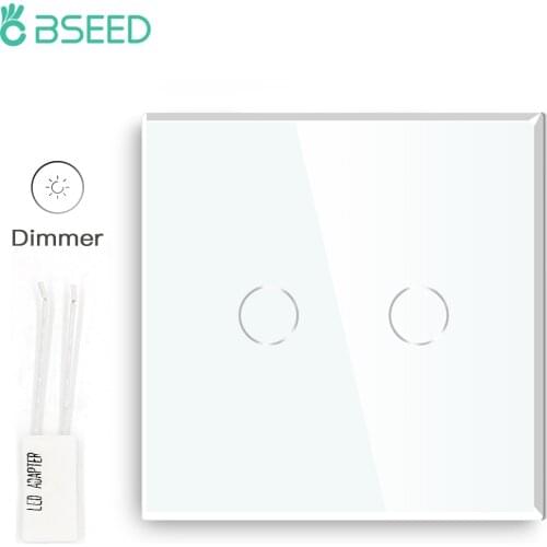 Bseed EU Touch Dimmer Switch 2 Gang 1 Way Led White Black Gloden Crystal Class Panel Dimmer