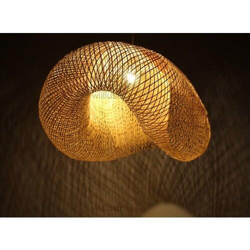 Willlustr bamboo pendant lamp post modern design bicorn hanging lighting natural hotel restaurant nordic wood suspension light