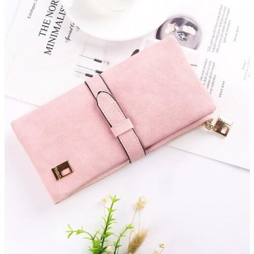 Two Fold Women Wallets Famous Brand Long Purse Drawstring Nubuck Leather Zipper Suede Wallet Ladies Carteira Feminina Clutch Bag