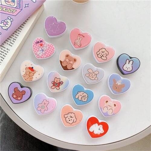 Cartoon Epoxy Love Heart Foldable Mobile Phone Holder Stand Finger Griptok for IPhone 12 Samsung Note 20 Phone Holder Support