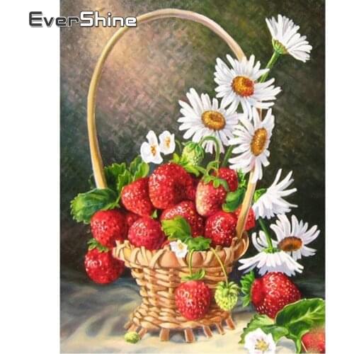 EverShine 5D DIY Diamond Painting Daisy Picture Rhinestones Diamond Mosaic Flowers Cross Stitch Strawberry Handmade Home Decor