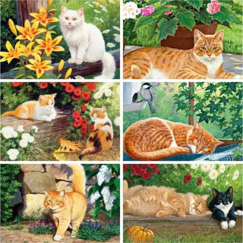 EverShine Diamond Painting Full Square Cat Cross Stitch Diamond Embroidery Animal Mosaic Kits Spring Rhinestones Art Home Decor