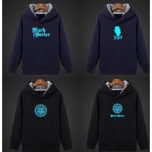 Fluorescent Anmie Black Butler Luminous Hoodies Men Hooded Sweatshirt Streetwear Winter Fleece Warm Tops Unisex Plus Size Coat