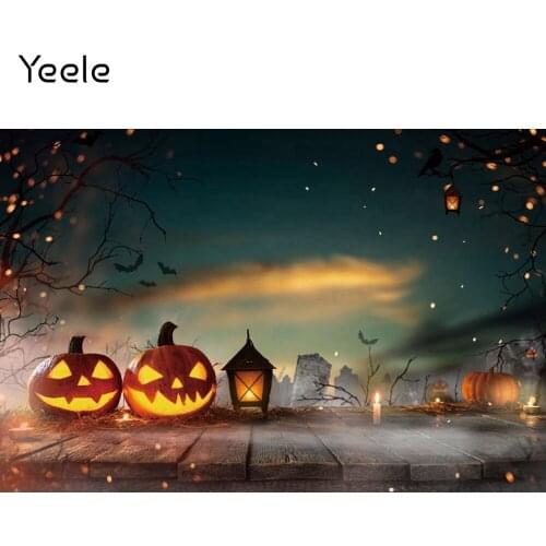 Yeele Halloween Photocall Backdrop Wooden Board Pumpkin Lantern Glitter Spots Photographic Photography Background Photo Studio