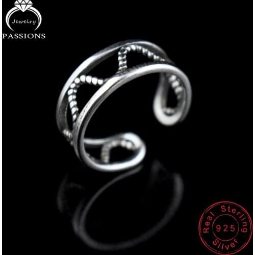 Hot Sale Fashion Jewelry 925 Sterling Silver Rings Resizable Vintage Style Hollow Out Rings For Women&Girl Open Wide Bague Ring