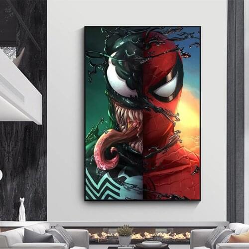Spider-Man and Venom Marvel Comic Super Villain Canvas Painting Movie Prints and Posters Wall Art Pictures for Living Home Decor