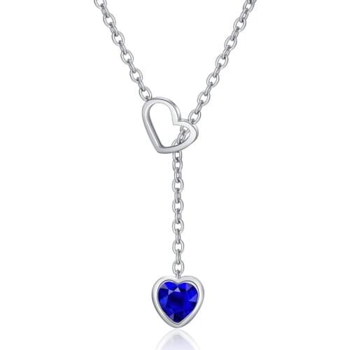 Fashion Double Heart Love Choker Necklaces For Women Stainless Steel Jewelry Heart of Ocean Blue Crystal Collar Necklace Gift