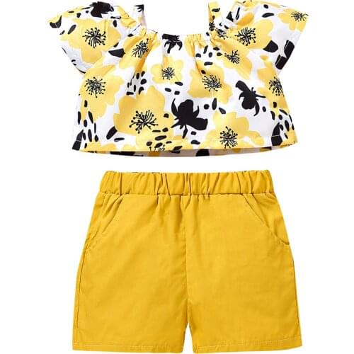 2Pcs Kids Baby Girls Outfits Floral Print Short Sleeve Square Tops Solid Shorts Summer Infant Toddler Casual Sets 6M-3T