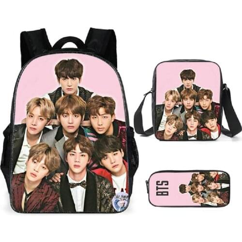 Korea Kpop Boy Groups BTSS Koala Schoolbag Travel Backpack Shoulder Bag Pencil Case 3pcs Set for Kids Students