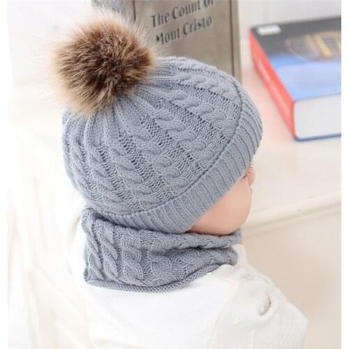 Kid Girl Boy Baby Infant Winter Warm Crochet Knit Furry Hat Beanie Cap+Scarf 2Pcs Kids Headwear