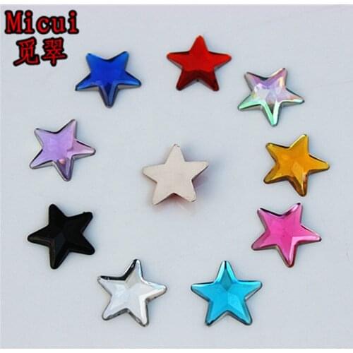 Micui 100PCS 12mm AB Clear Black Pentagram Acrylic Rhinestones Crystal Flat Back Beads For Clothing Shoes Craft Decoration MC86
