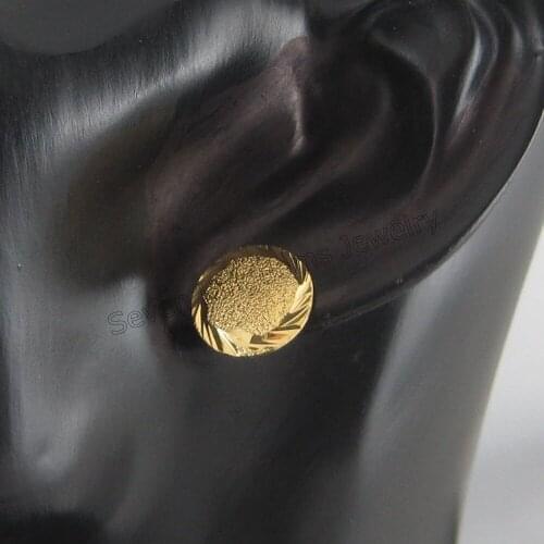 CUTE ROUND SHAPED CARVED SCRUB SURFACE 14 MM 0.55" YELLOW GOLD GP GOLD GP STUD EARRING