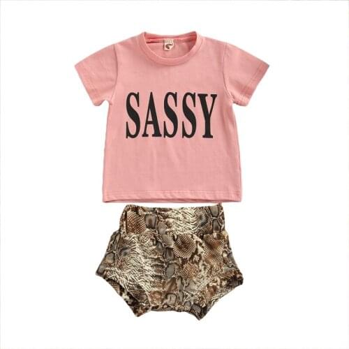 Cute Toddler Outfit Girls Letter Print O-Neck Short Sleeves T-Shirt + Snake Print High-Waist Shorts 6 Months to 4 Years