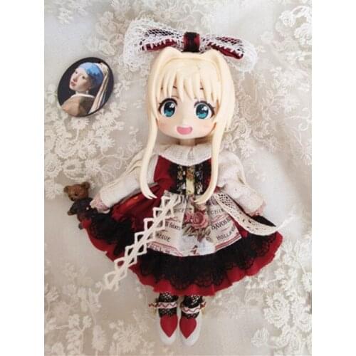 New Ob11 Clothes Dark Red Lace Skirt Suit Vintage Manor Dress 16cm Doll Obitsiu 11 Clothes GSC YMY P9 Universal Accessory