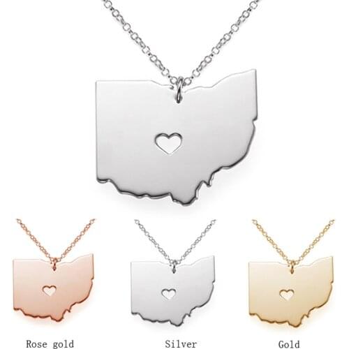 SUTEYI Ohio State Map Pendant Necklace Rose Gold Silver Color Stainless Steel Necklaces For Women