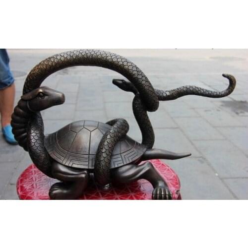 Song voge gem S1124 Home Feng Shui Wealth Basaltic Snake Dragon Turtle Black tortoise Bronze Statue